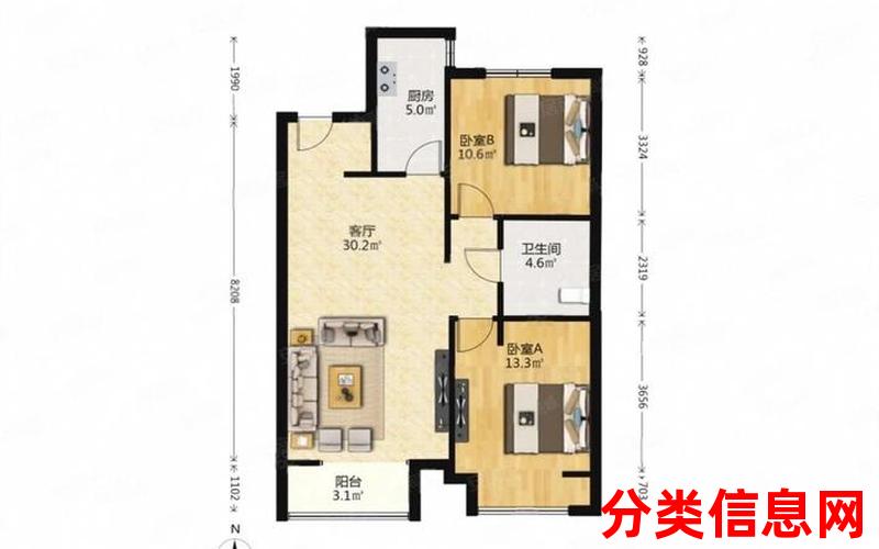 宿迁万科西湖都会,3室2厅二手房出售,报价：113万元